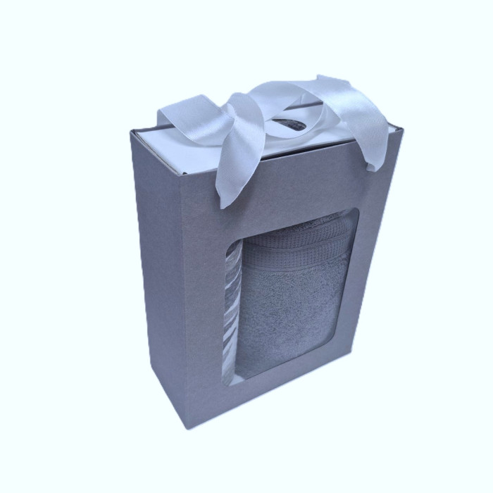 Подарунковий набір рушників (махровий 50×90 см + вафельний 40 × 55 см) Антрацит